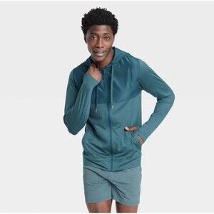 NWT All In Motion Men’s Soft Stretch Hooded Zip Up Jacket Emerald Green- Size L